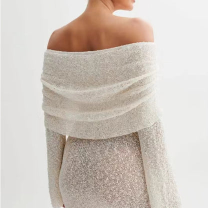 Schulterfreies Strickkleid